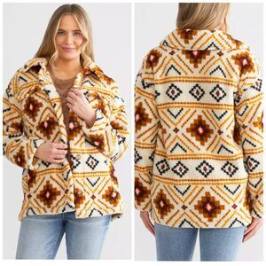 Billabong Fairbanks Fleece Sherpa Shacket Women XS Aztec Southwest Button Jacket